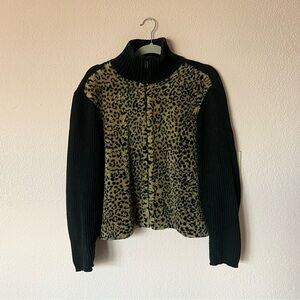 Vintage Y2K 2000s mcbling leopard fur knit sweater jacket